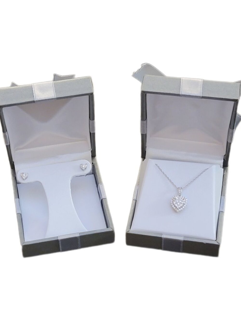 Lab Grown Diamond Heart Necklace Earrings Set 925 Silver NWT